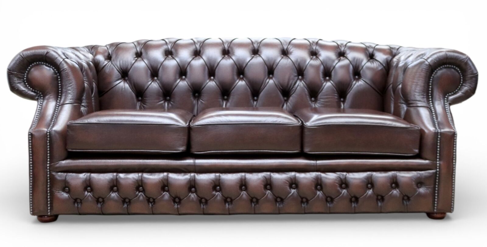 Chesterfield Oxford 3 Seater Sofa Antique Brown Real Leather