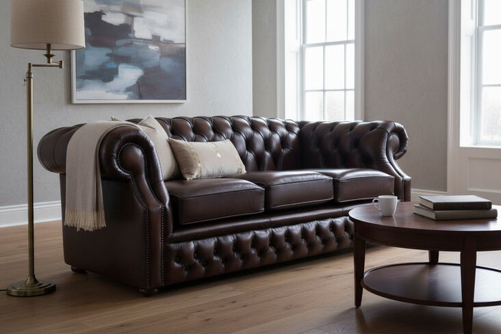 Chesterfield Oxford 3 Seater Sofa Antique Brown Real Leather