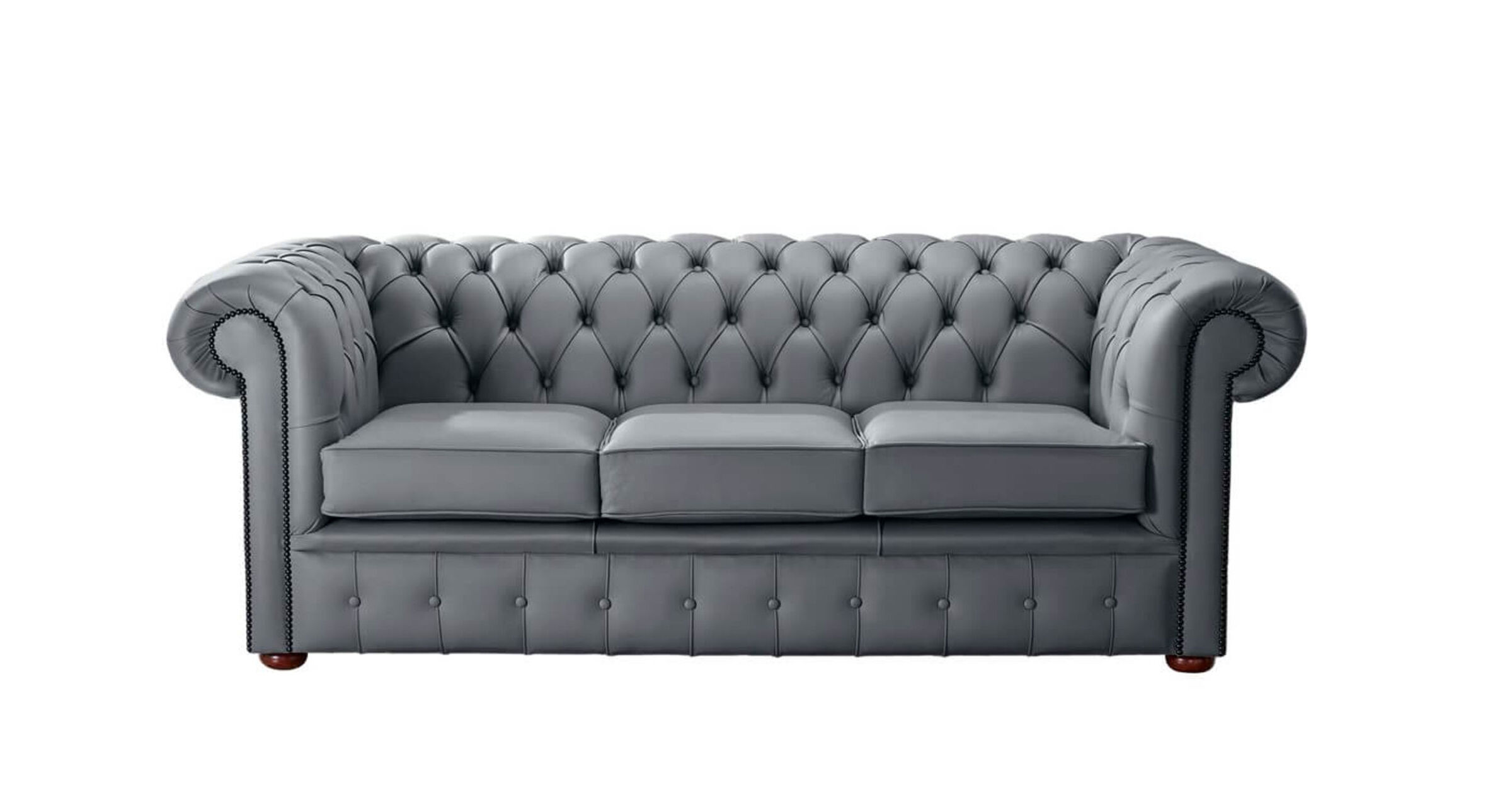 Buy Piping Grey Leather Chesterfield 3 Seater sofa DesignerSofas4U