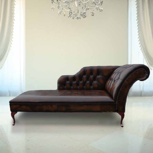 Chesterfield Leather Chaise Lounge Day Bed Antique Brown