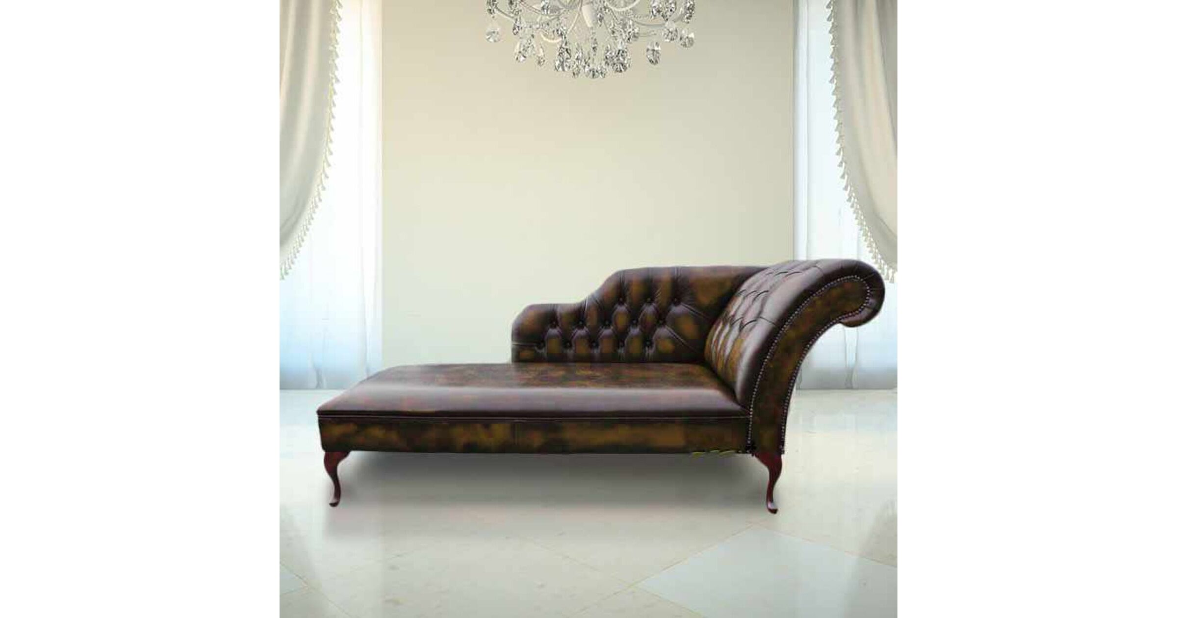 Chesterfield Leather Chaise Lounge Day Bed Antique Tan DesignerSofas4U