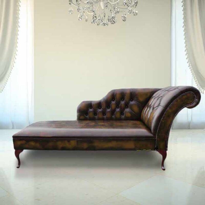 Product photograph of Chesterfield Leather Chaise Lounge Day Bed Antique Tan from Designer Sofas 4U