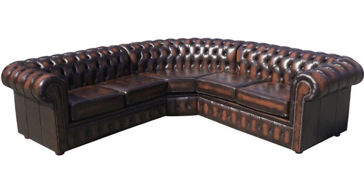 Luxurious Antique Brown Real Leather Chesterfield Corner Sofa Unit