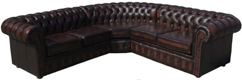 Chesterfield Corner Sofa 2 Seater + Corner + 2 Seater Antique Oxblood Leather