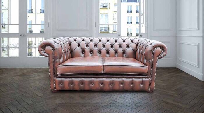 Chesterfield 2 Seater Antique Brown Leather Sofa Offer