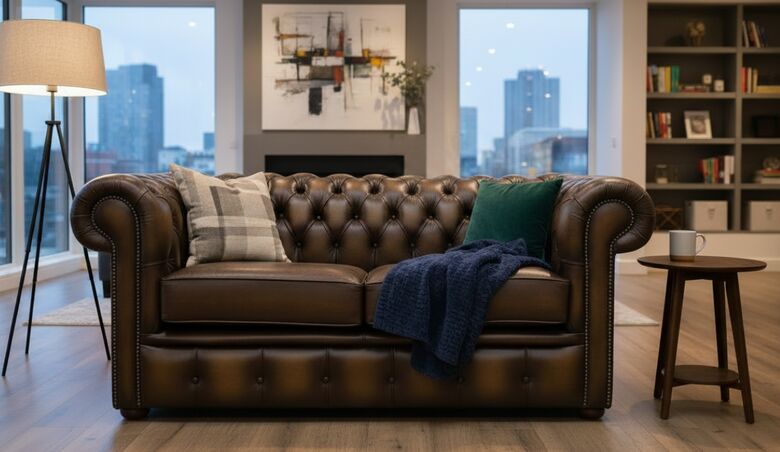 Chesterfield 2 Seater Antique Gold Leather Sofa Settee