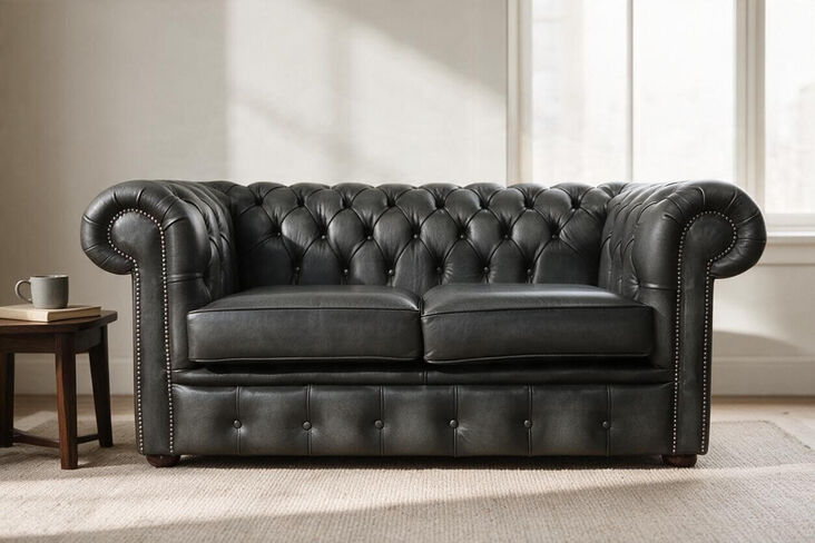Chesterfield 2 Seater Antique Grey Leather Sofa Settee