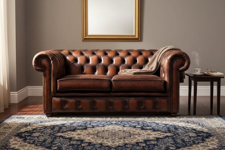 Chesterfield 2 Seater Antique Rust Leather Sofa Settee