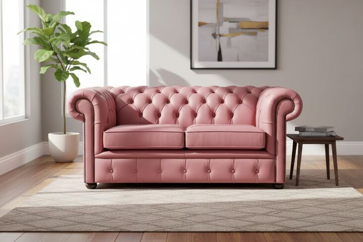 Chesterfield 2 Seater Brick Red Leather Sofa Settee