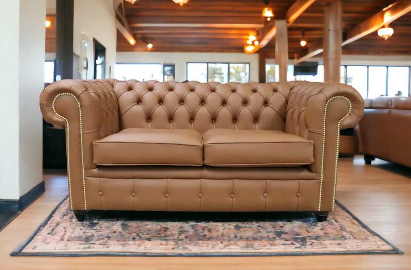 Product photograph of Chesterfield 2 Seater Saddle Tan Leather Sofa Settee from Designer Sofas 4U