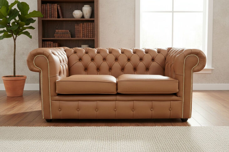 Chesterfield 2 Seater Saddle Tan Leather Sofa Settee