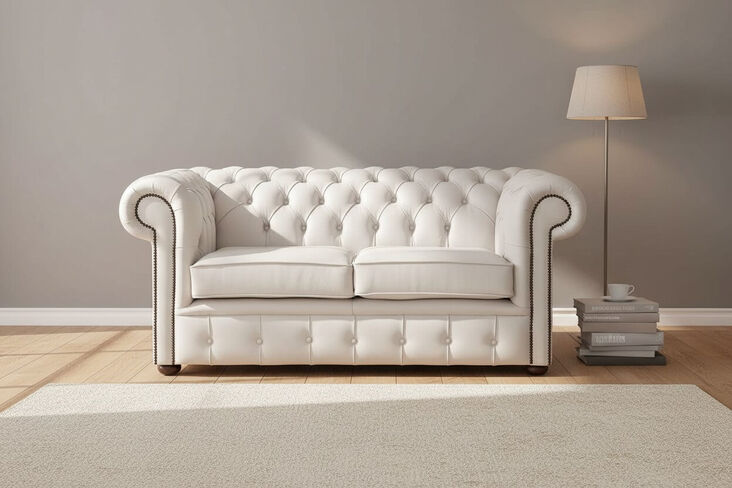 Chesterfield 2 Seater Shelly Almond Leather Sofa Settee