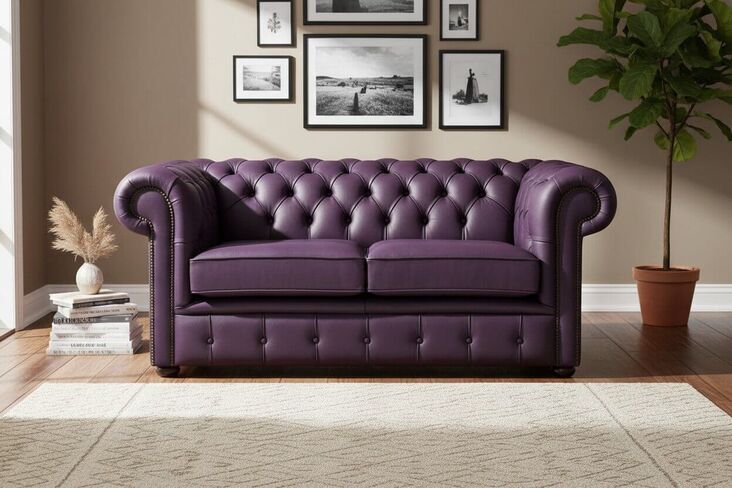 Chesterfield 2 Seater Shelly Amethyst Leather Sofa Settee