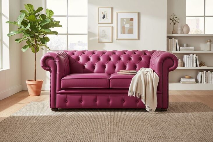 Chesterfield 2 Seater Shelly Anemone Leather Sofa Settee