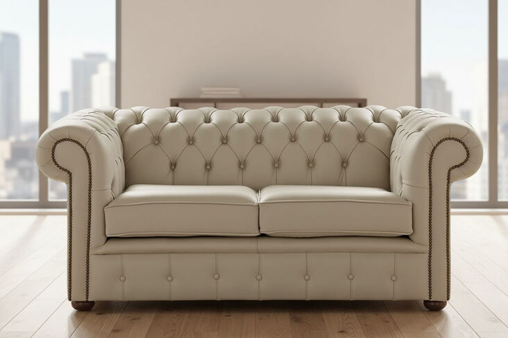 Chesterfield 2 Seater Shelly Ash Leather Sofa Settee