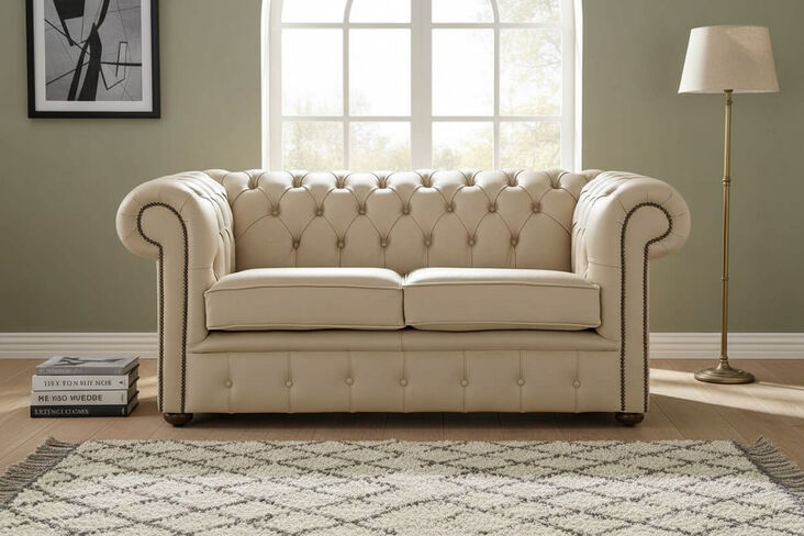 Chesterfield 2 Seater Shelly Basket Leather Sofa Settee