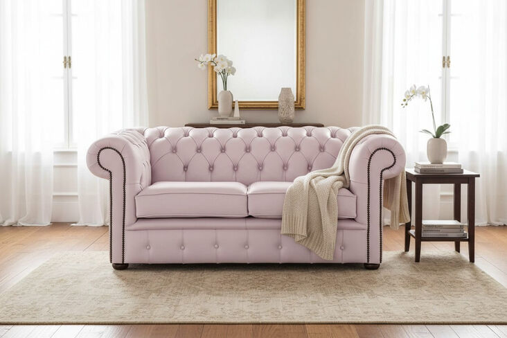 Chesterfield 2 Seater Shelly Blossom Leather Sofa Settee