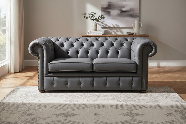 Chesterfield 2 Seater Shelly Burnt Oak Leather Sofa Settee