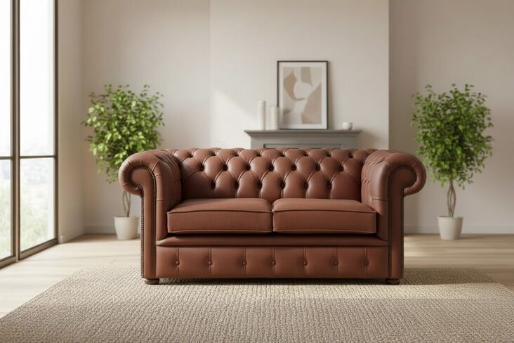 Chesterfield 2 Seater Shelly Castagna Leather Sofa Settee