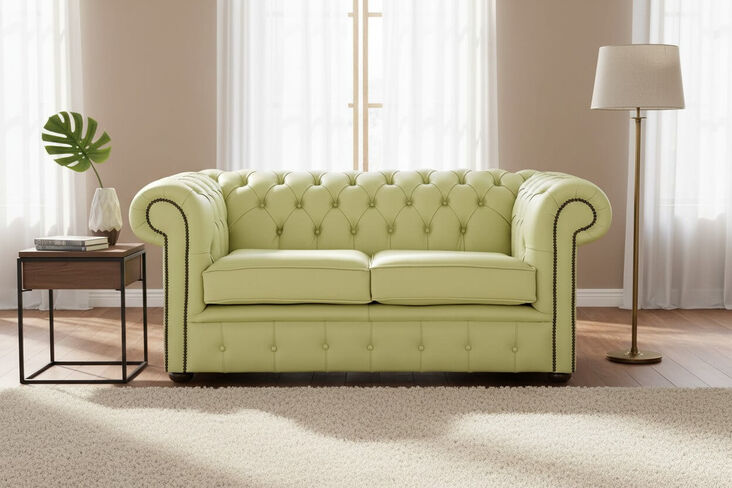 Chesterfield 2 Seater Shelly Chartreuse Leather Sofa Settee