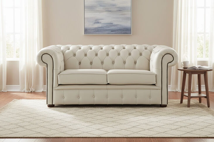 Chesterfield 2 Seater Shelly Cottonseed Leather Sofa Settee