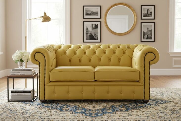 Chesterfield 2 Seater Shelly Deluca Leather Sofa Settee
