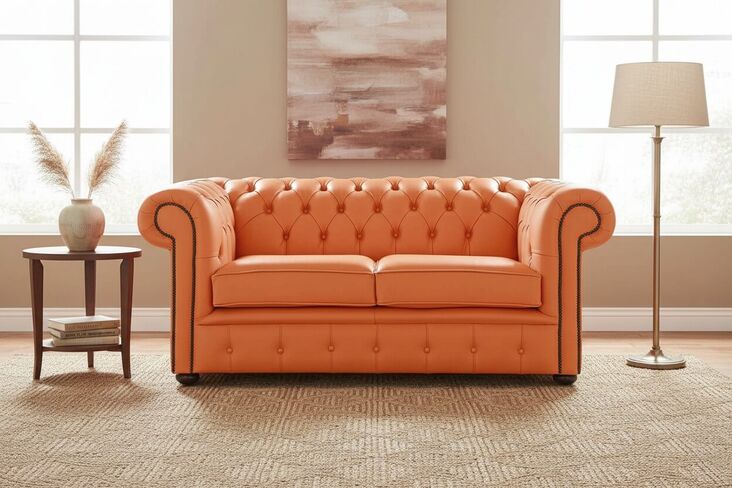 Chesterfield 2 Seater Shelly Firestone Leather Sofa Settee