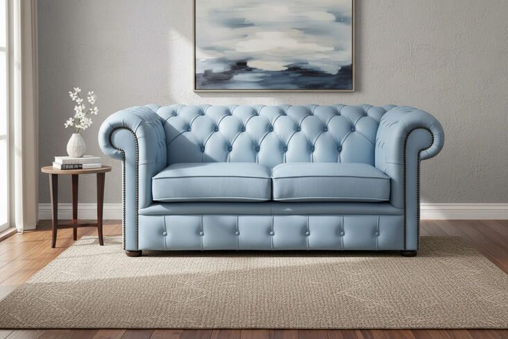 Chesterfield 2 Seater Shelly Haze Leather Sofa Settee