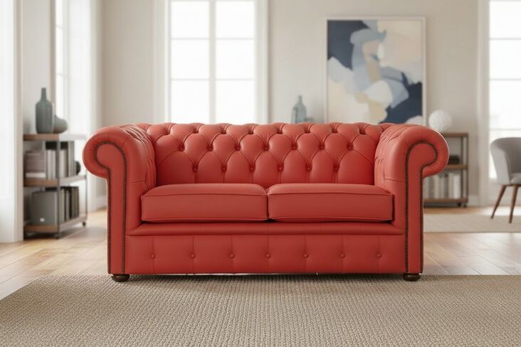 Chesterfield 2 Seater Shelly Horizon Leather Sofa Settee