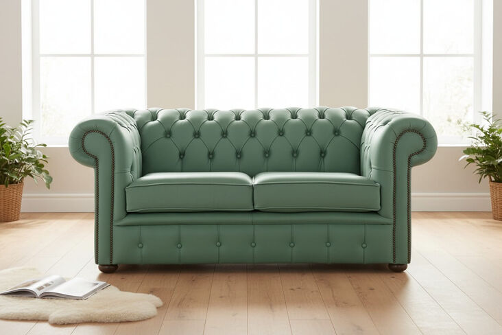 Chesterfield 2 Seater Shelly Jade Green Leather Sofa Settee