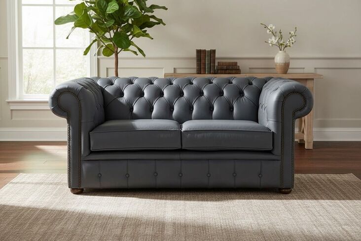 Chesterfield 2 Seater Shelly Knight Leather Sofa Settee
