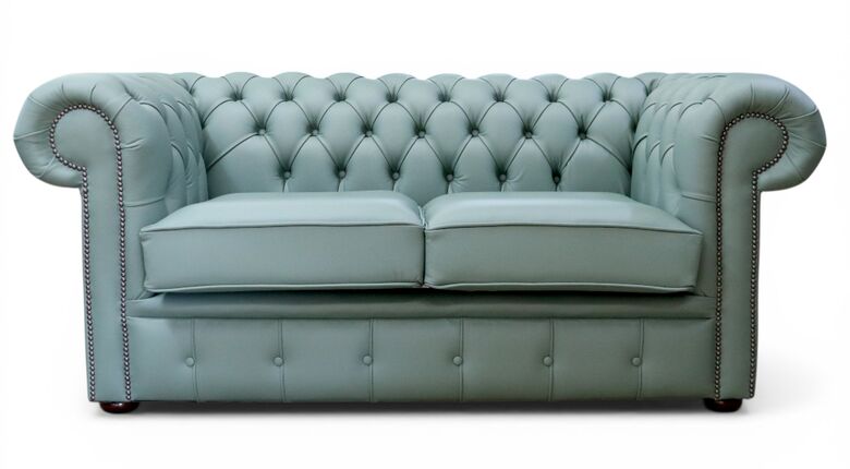 Chesterfield 2 Seater Shelly Lichen Leather Sofa Settee
