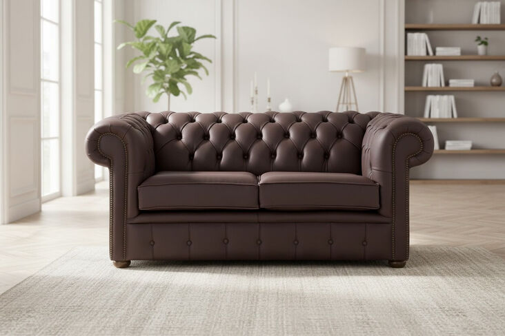 Chesterfield 2 Seater Shelly Mocca Brown Leather Sofa Settee