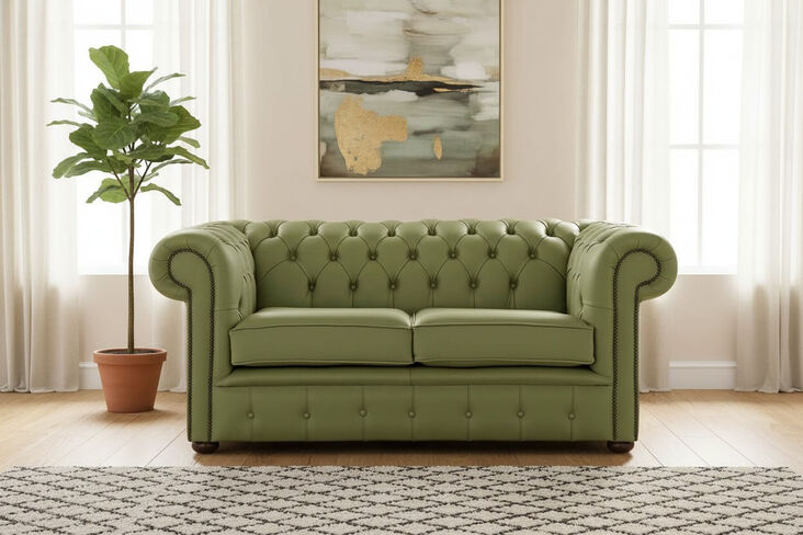 Chesterfield 2 Seater Shelly Mountain Tree Leather Sofa Settee
