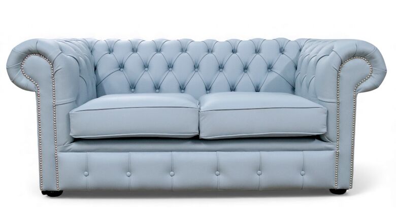 Chesterfield 2 Seater Shelly Parlour Blue Leather Sofa Settee