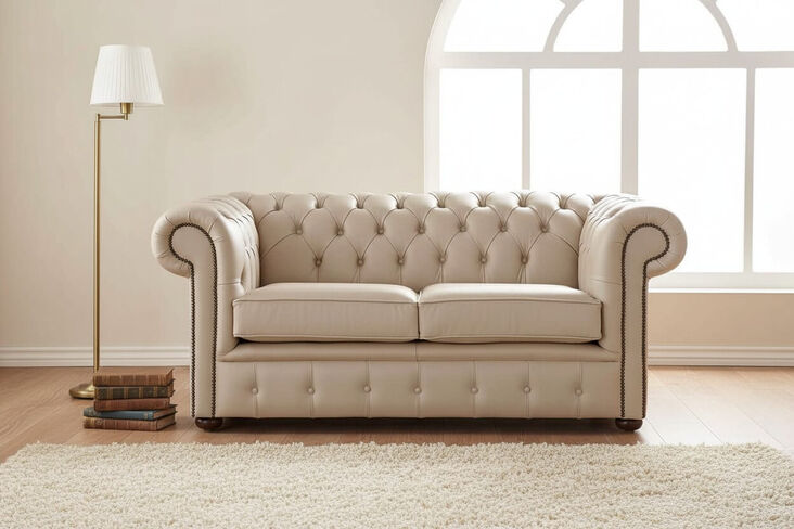 Chesterfield 2 Seater Shelly Pebble Leather Sofa Settee