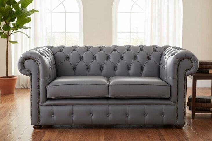 Chesterfield 2 Seater Shelly Piping Leather Sofa Settee