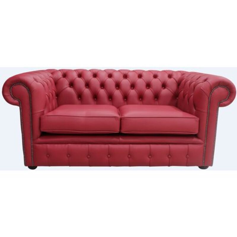 Product photograph of Chesterfield 2 Seater Shelly Poppy Red Leather Sofa Settee from Designer Sofas 4U