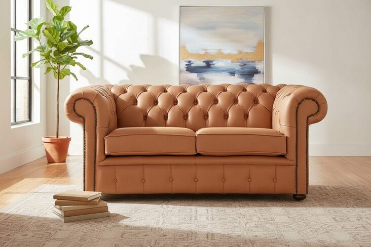 Chesterfield 2 Seater Shelly Saddle Leather Sofa Settee