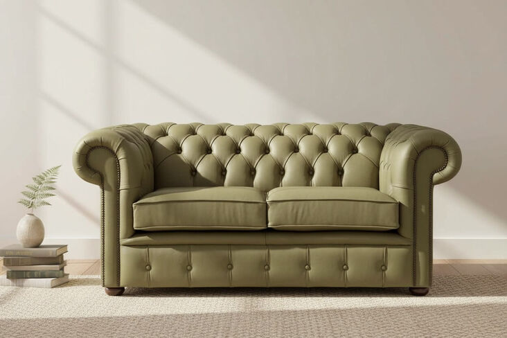 Chesterfield 2 Seater Shelly Sage Leather Sofa Settee