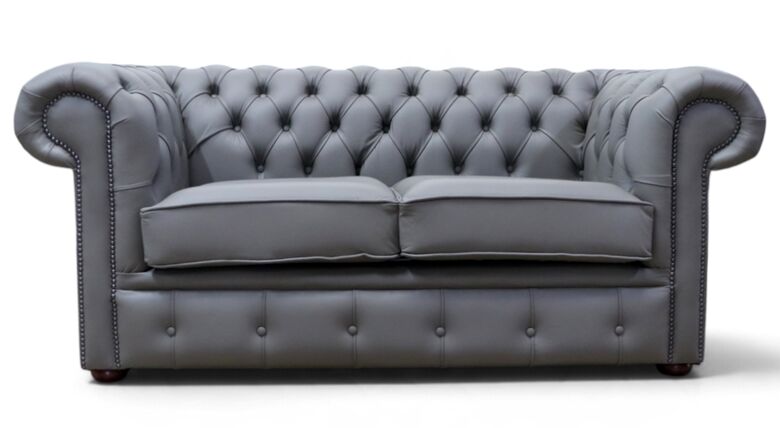 Chesterfield 2 Seater Shelly Silver Birch Leather Sofa Settee