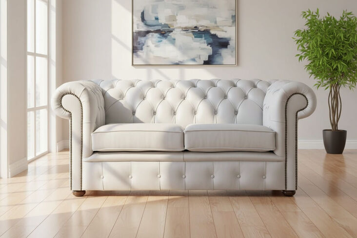 Chesterfield 2 Seater Shelly Silver Grey Leather Sofa Settee