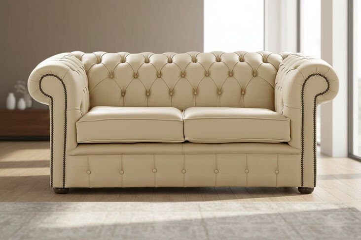 Chesterfield 2 Seater Shelly Somerset Stone Leather Sofa Settee