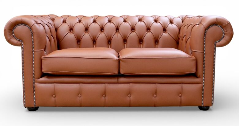 Chesterfield 2 Seater Shelly Spice Leather Sofa Settee