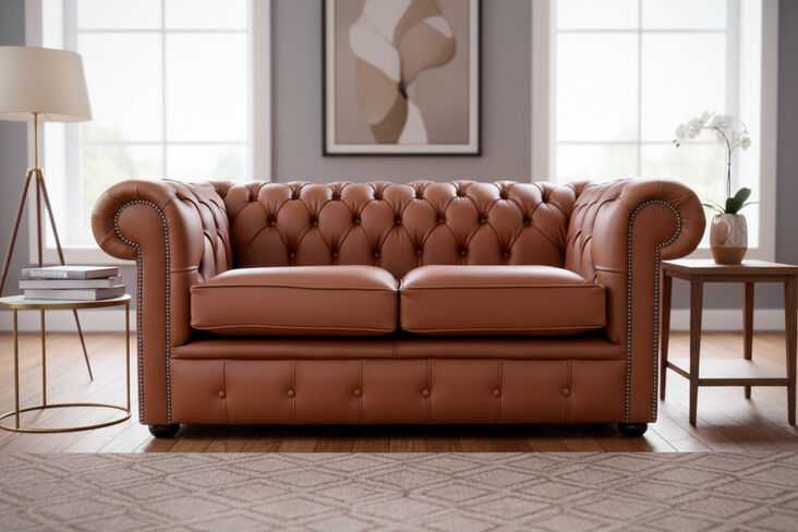 Chesterfield 2 Seater Shelly Spice Leather Sofa Settee