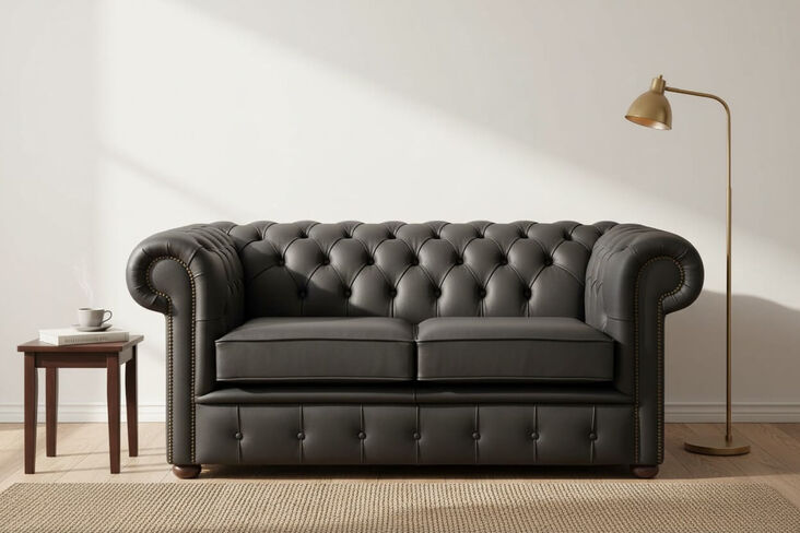 Chesterfield 2 Seater Shelly Steel Leather Sofa Settee