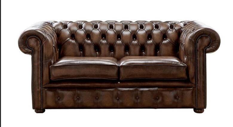 Chesterfield 2 Seater Antique Brown Leather Sofa Settee