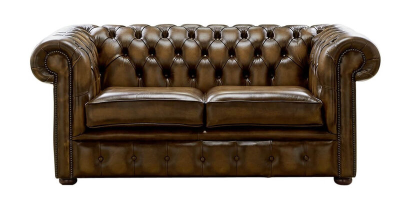 Product photograph of Chesterfield 2 Seater Antique Gold Leather Sofa Settee from Designer Sofas 4U