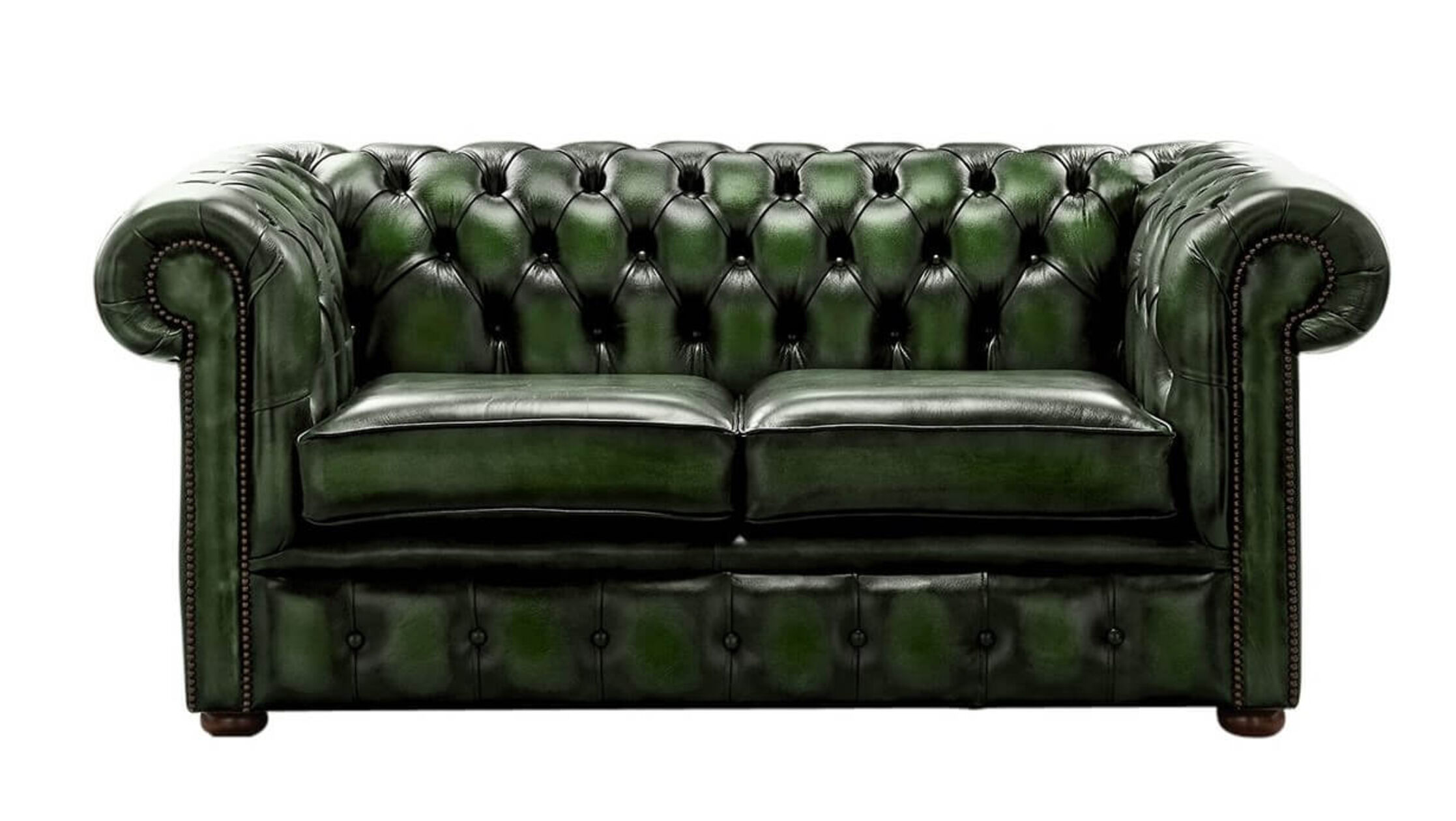 Chesterfield 2 Seater Sofa Settee, Money Green Leather Sofa