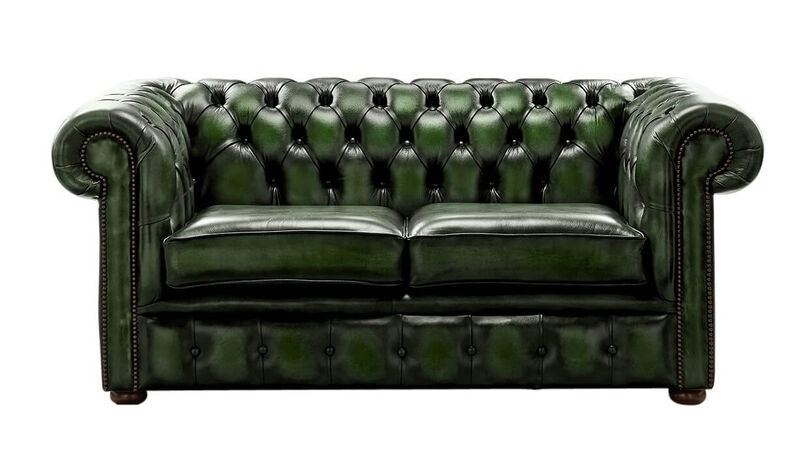 Product photograph of Chesterfield 2 Seater Sofa Settee Antique Green Real Leather from Designer Sofas 4U